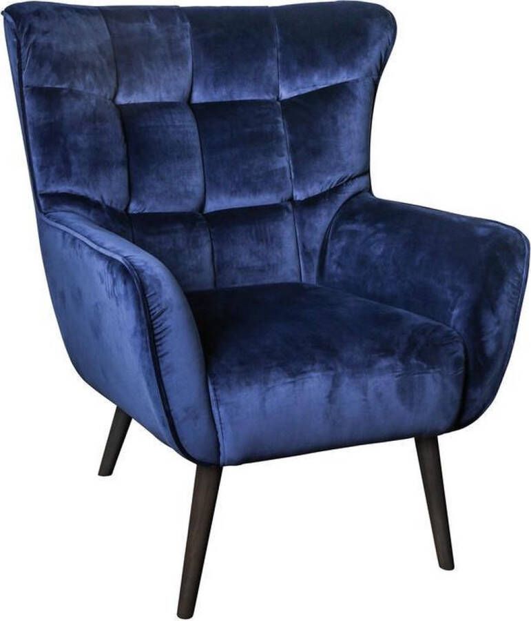 Vtw Living Luxe Fauteuil Stoel Design Chair Sfeervol Sfeer Comfort Comfortabel Industrieel Luxe Comfortabele stoel Fluweel Blauw 83 cm breed