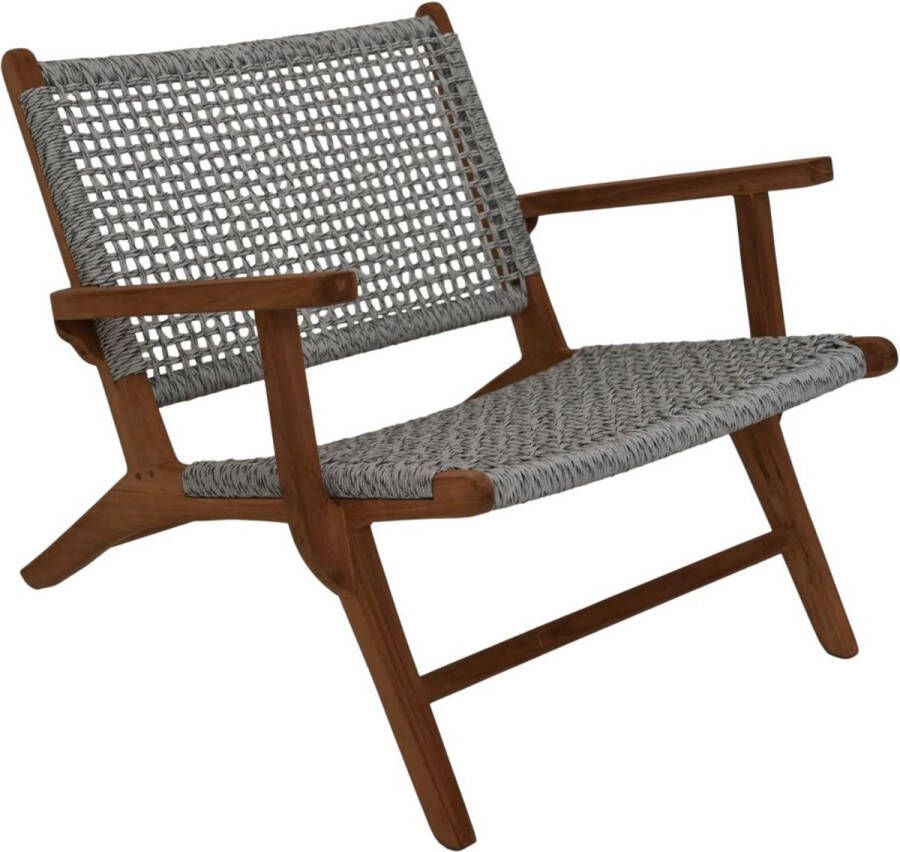 Vtw Living Luxe Tuinstoel Rio met Armleuning 80x80x67 Loungestoel Wit Naturel Teak Synthetisch Bananenblad