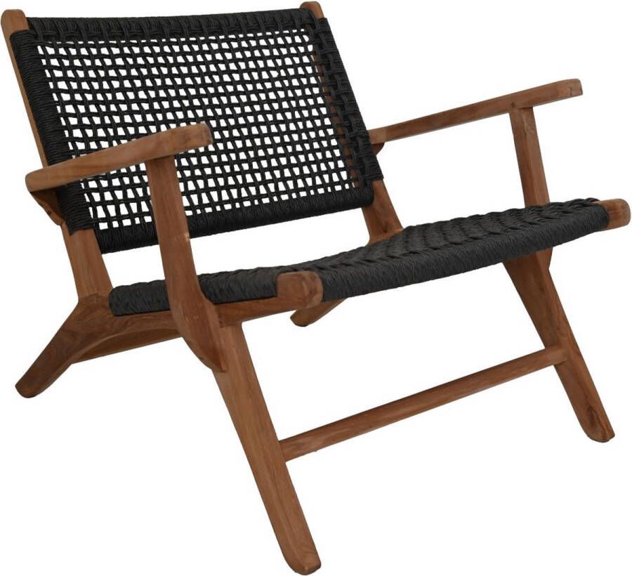 Vtw Living Luxe Tuinstoel Rio met Armleuning 80x80x67 Loungestoel Zwart Naturel Teak Synthetisch Bananenblad