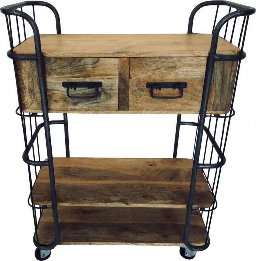 Vtw Living Trolley van Metaal en Hout Trolley Industriële Trolley Sidetable Hal Meubel Gang Meubel Bijzettafel Verplaatsbare Trolley 110 cm hoog