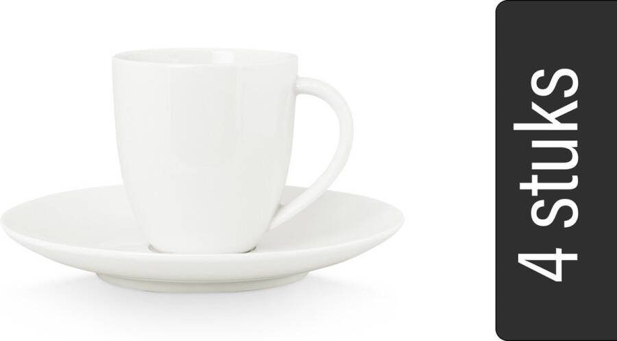 Vtwonen 4 Kopjes met Schoteltjes Koffiekopjes met oor Wit Porselein 100ml