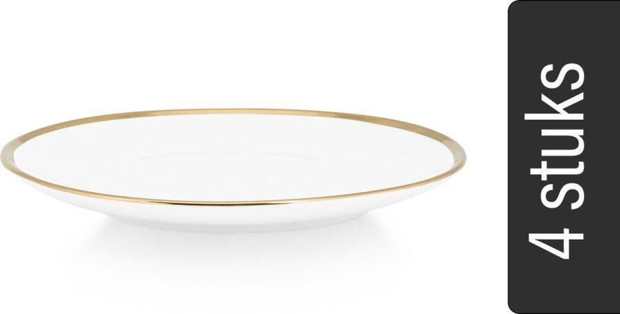 Vtwonen Borden Set van 4 Wit|Goud Porselein Ø 20cm
