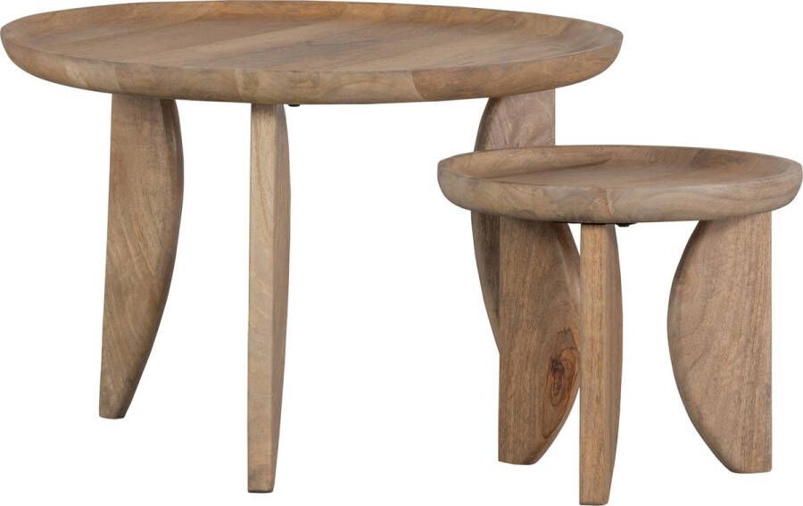 Vtwonen | Set 2 High Heels Bijzettafels Mango Hout Naturel | Woonkamertafels | BijzettafelBijzettafelset - Foto 2