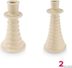 Vtwonen Kandelaren Set van 2 Keramiek Zand 9.5x17.5cm en 12x24.5cm