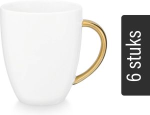 Vtwonen Mokken met Oor Set van 6 Wit Goud Porselein 250ml