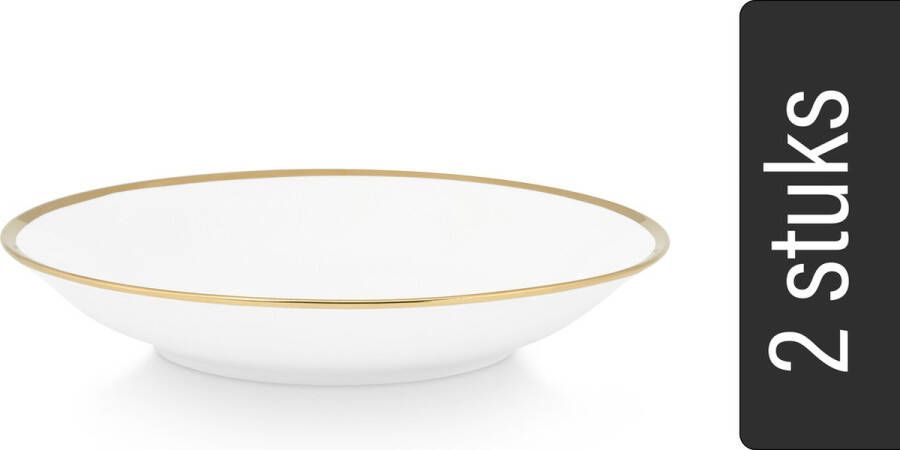 Vtwonen Pasta Borden Set van 2 Wit|Goud Porselein Ø 25.5cm