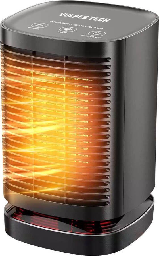 Vulpes goods Tech Elektrische Kachel Elektrische Verwarming voor Binnen Ventilatorkachel Keramische Kachel Heater 3 Standen 950W LED Indicatie Roterend Zwart Incl. schoonmaakdoek & E-Book PRO versie