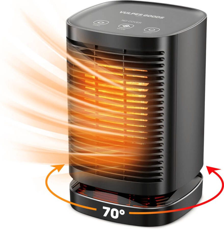 Vulpes goods Tech Elektrische Kachel Elektrische Verwarming voor Binnen Ventilatorkachel Keramische Kachel Heater 3 Standen 950W LED Indicatie Roterend Zwart Incl. schoonmaakdoek & E-Book PRO versie