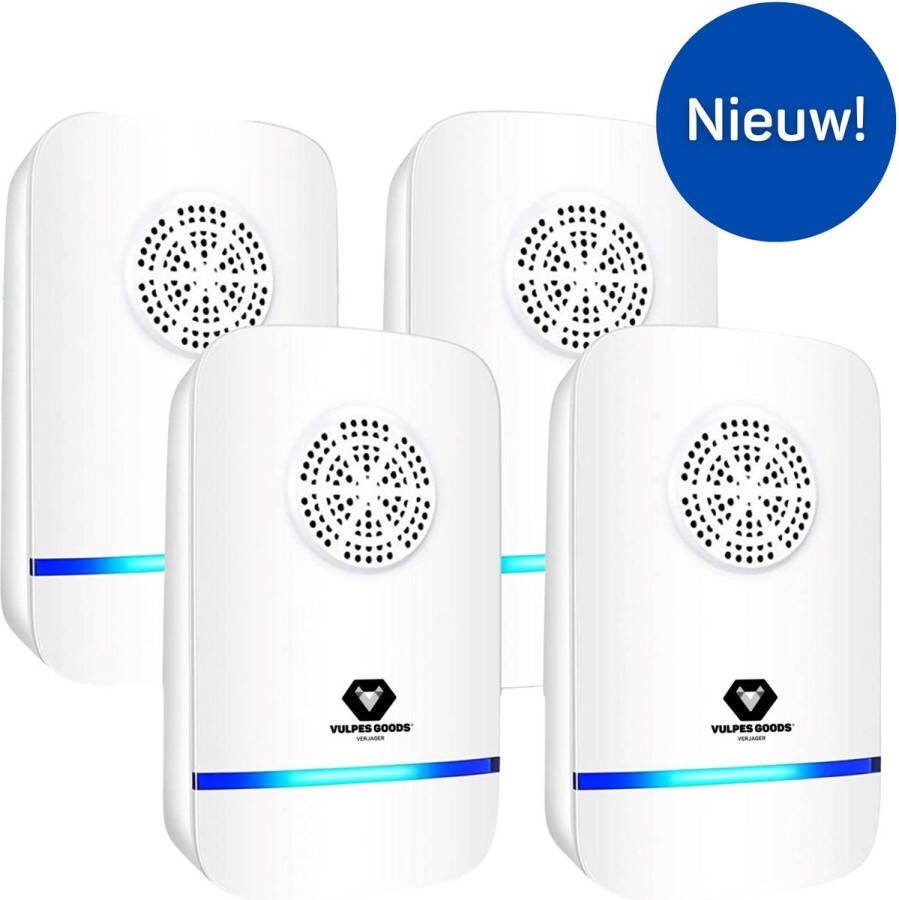 Vulpes goods Verjager Ultrasone Muizenverjager PRO 8-in-1 Ongedierte Verjager Muizenverjager voor binnen Pest Reject Ongediertebestrijding Insectenverjager Muggenverjager 4 stuks Wit