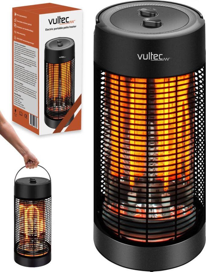 Vultec Elektrische Heater Terrasverwarmer Infrarood verwarming Staand 1200W Zwart