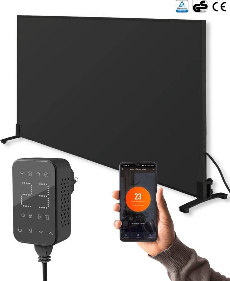 Vultec Infrarood Verwarmingspaneel 800 Watt met Wifi thermostaat Elektrische verwarming Vrijstaand Zwart