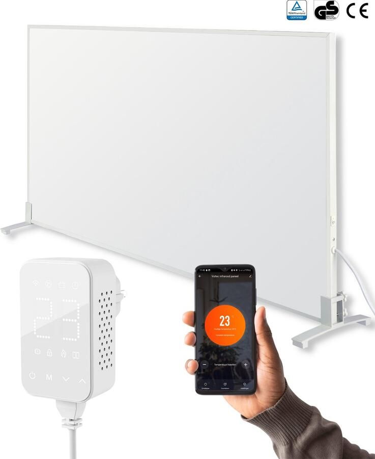 Vultec Infrarood Verwarmingspaneel 800 Watt met Wifi thermostaat Elektrische verwarming Vrijstaand Wit