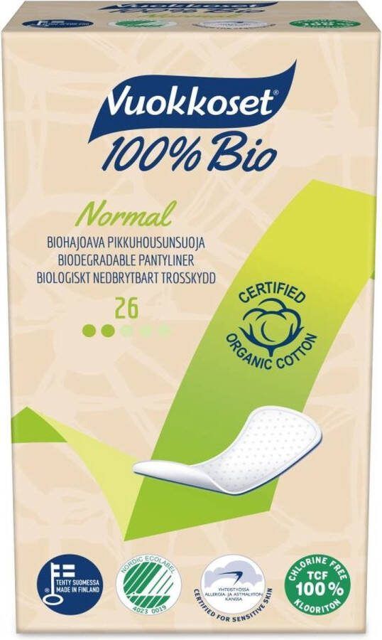 Vuokkoset 100% Bio Inlegkruisjes 26 stuks Extra droog Zacht Eco-label
