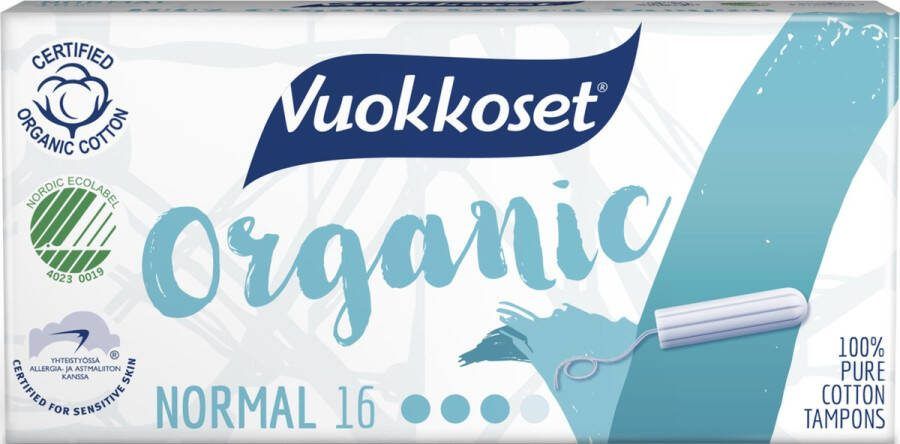 Vuokkoset Organic Cotton Tampons Normaal Gevoelige Huid Nordic Swan Eco Label Allergiekeurmerk Dermatologisch Getest