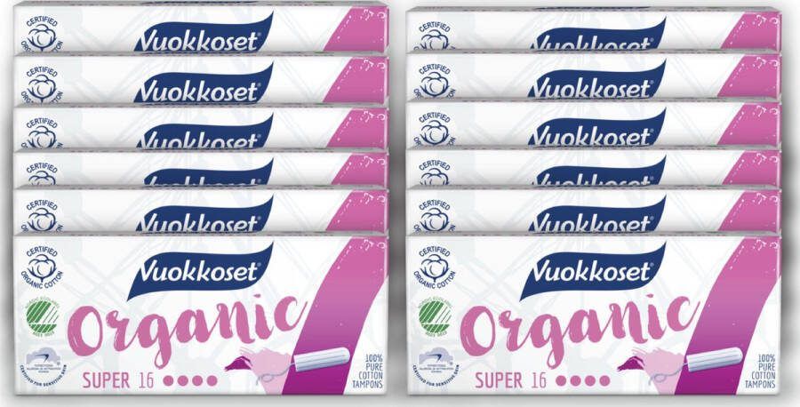 Vuokkoset Organisch Katoen Super Tampons 20 x 16 stuks Gevoelige Huid Biologisch Katoen Milieuvriendelijk
