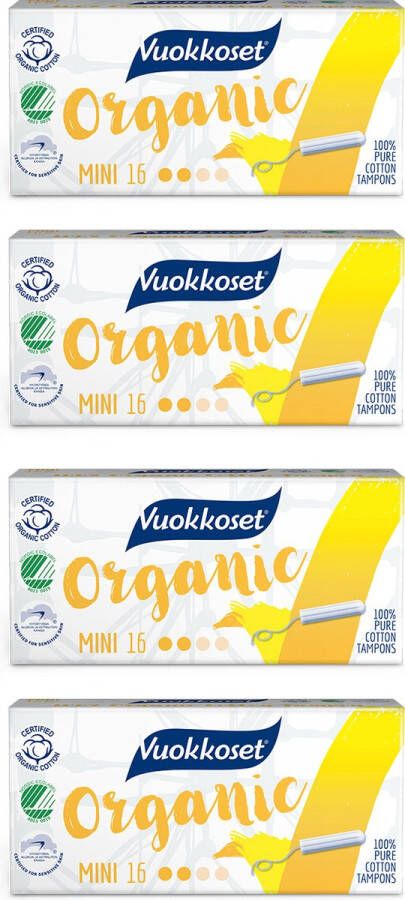 Vuokkoset tampons mini organisch katoen 4 x 16 stuks