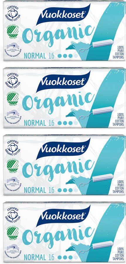 Vuokkoset tampons normaal organisch katoen 4 x 16 stuks