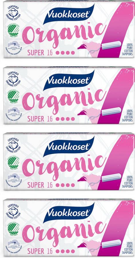 Vuokkoset tampons super organisch katoen 4 x 16 stuks