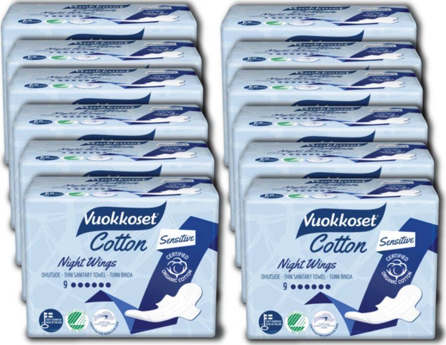 Vuokkoset Voordeelverpakking maandverband nacht vleugels organische katoen 12 x 12 stuks
