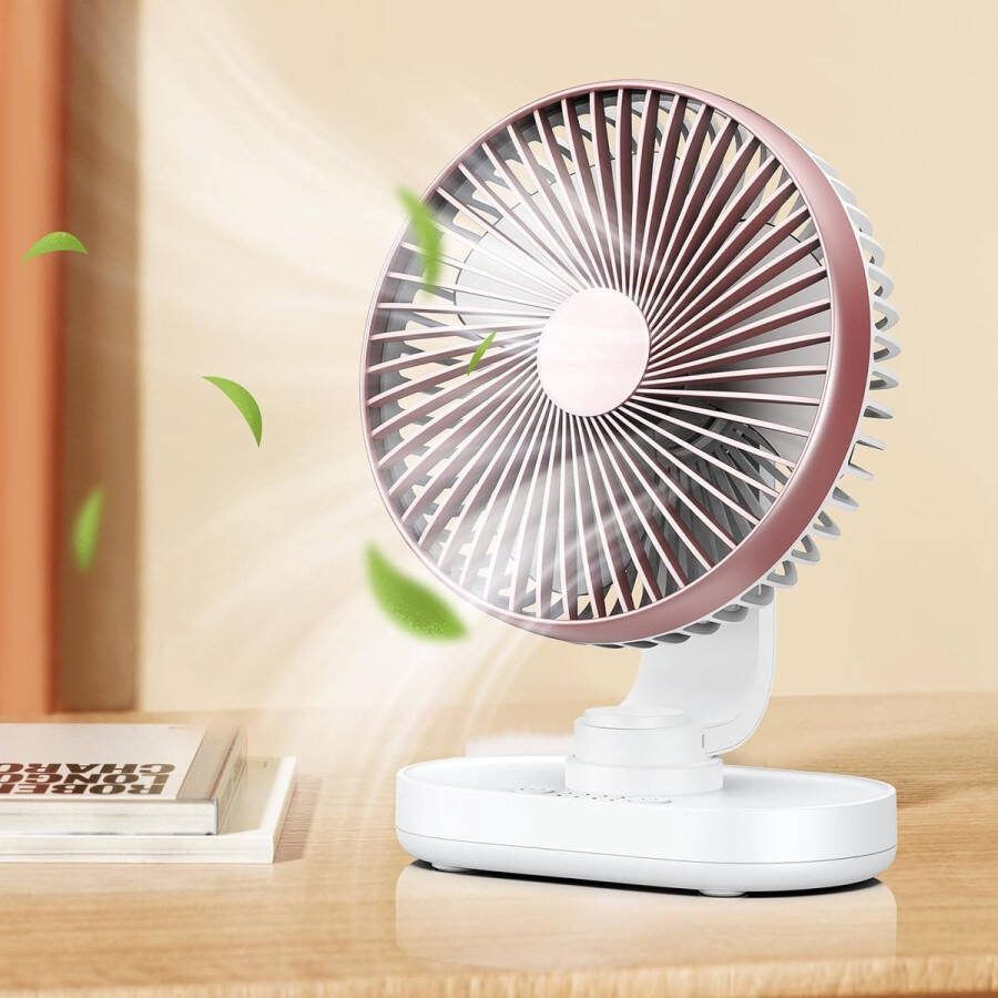 Vyxar Draadloze Ventilator Tafelventilator Ingebouwde Powerbank (5000mAh) Ventilator staand 4 snelheden USB