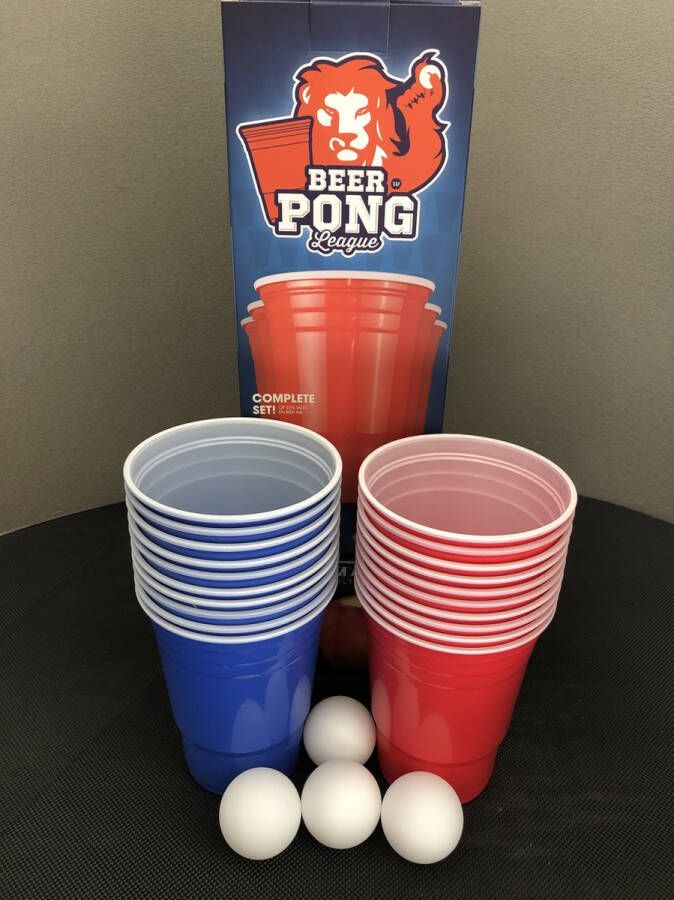 W Bierpong set Beerpong set 20 bekers + 4 ballen red cups blue cups