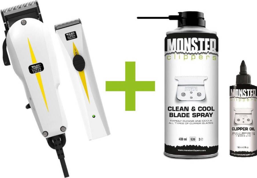 Wahl Super Taper Tondeuse Combipack + Super Trimmer + Monster Clippers Clean & Cool Blade Spray + Monster Clippers Oil voor Tondeuses en Trimmers