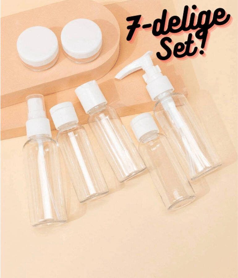 Waledano Reisflesjes met Etui Geschikt voor Handbagage Vliegtuig Reisflacons Etui Navulbaar Reis Toilettas Mini Shampoo & Reispotjes Hervulbaar Set 7-Delig