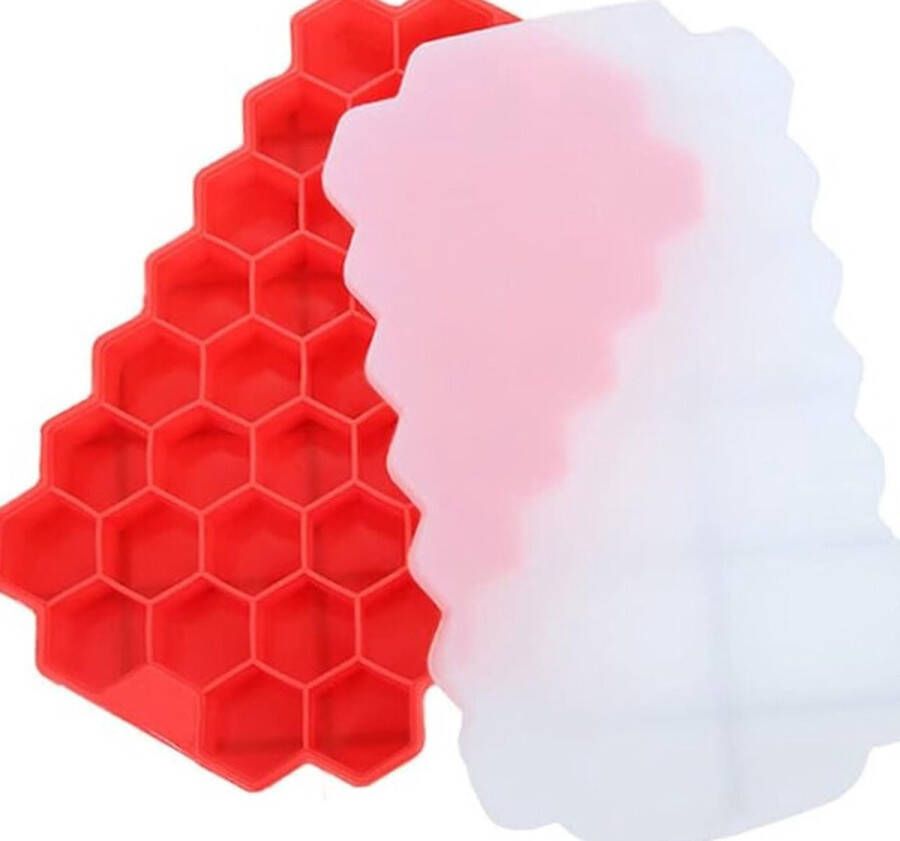 Waledano Siliconen Ijsblokjesvorm Met Deksel Honingraatvormige ijsblokjesvormen Ijsvormpjes Vaatwasmachinebestendig Volledig buigbaar 37 Ijsblokjes Rood