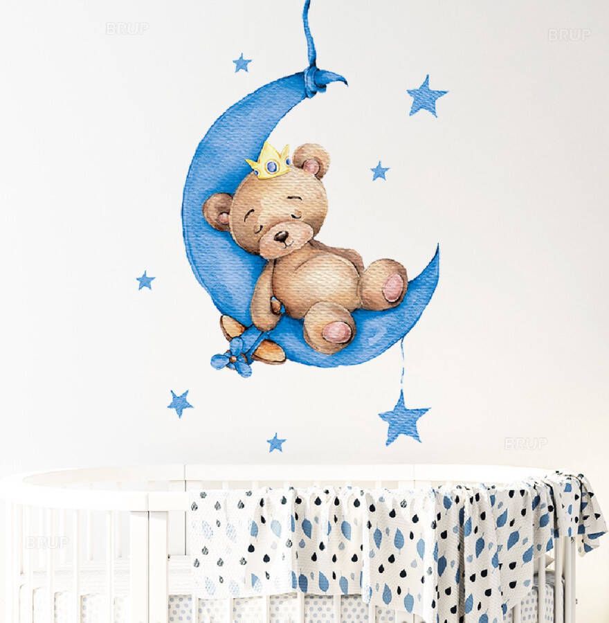 WallWraps Muursticker Kinderkamer Cartoon Beer Blauw Wanddecoratie 90 x 30 cm