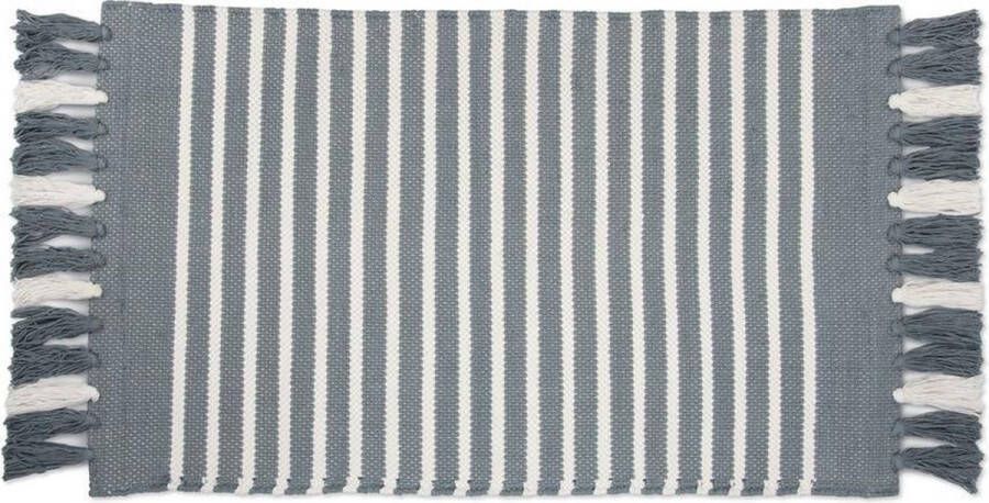 Walra Badmat Stripes & Structure 60x100 100% Katoen Jeans Blauw Wit