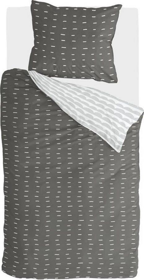 Walra More Dashes dekbedovertrek 1-persoons (140x200 220 cm + 1 sloop) Flanel Off Black Grijs