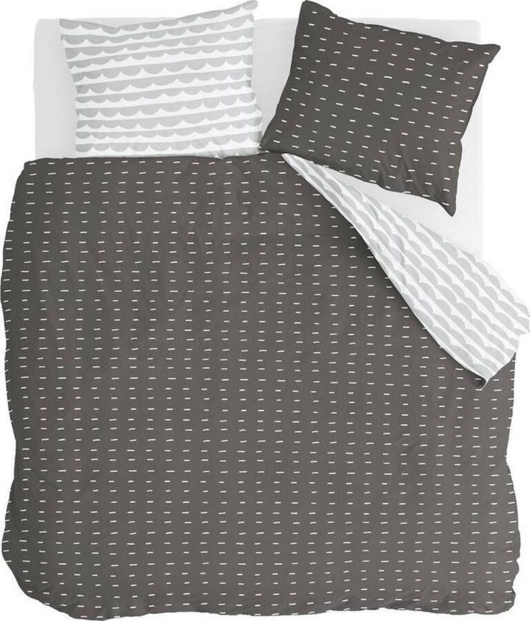 Walra More Dashes dekbedovertrek 2-persoons (200x200 220 cm + 2 slopen) Flanel Off Black Grijs