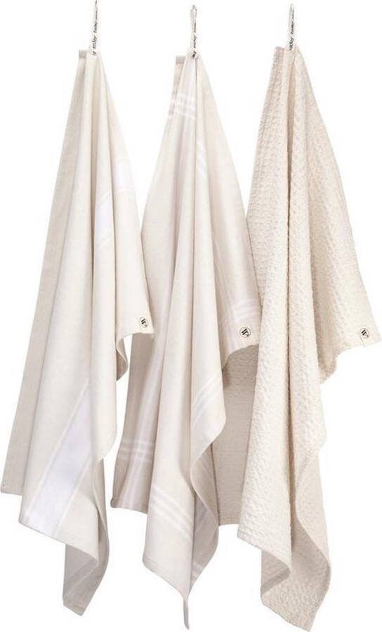 Walra Keuken- & Theedoekenset Blocks & Lines 3x 50x70 100% Katoen Kiezel Grijs