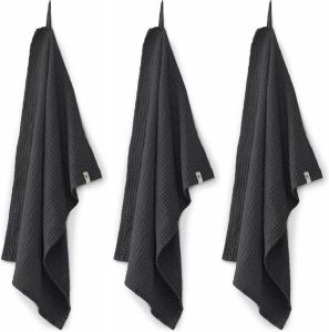 Walra Keukendoek Blocks 50x70 100% Katoen Off Black 3 Stuks