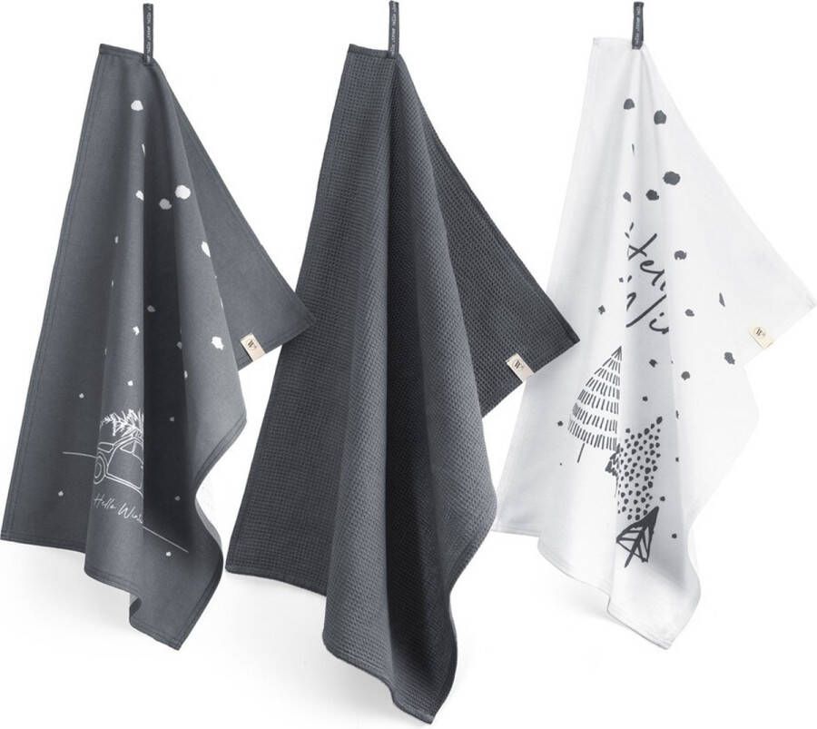 Walra Keukenset Hello Winter 3x 50x70 100% Katoen Blauw