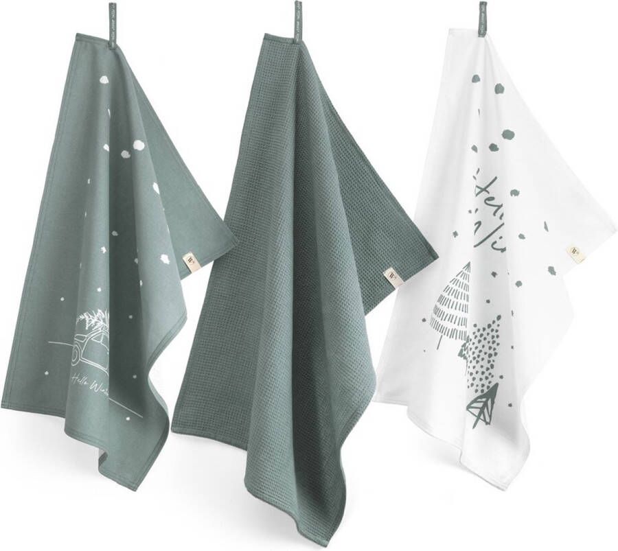 Walra Keukenset Hello Winter 3x 50x70 100% Katoen Jade