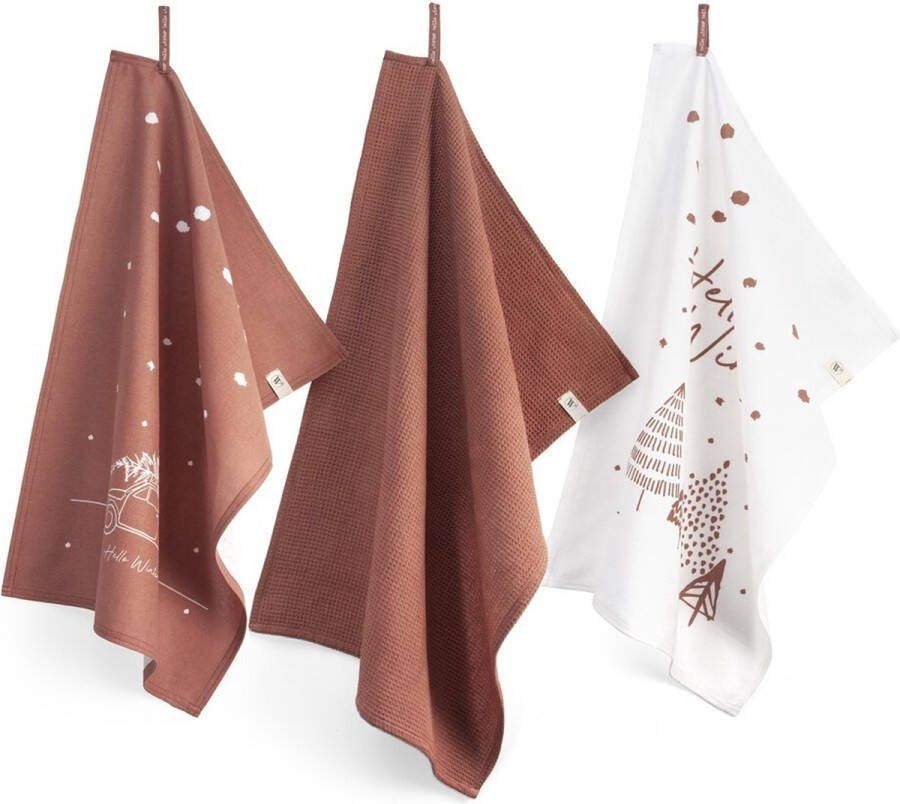 Walra Keukenset Hello Winter 3x 50x70 100% Katoen Terra