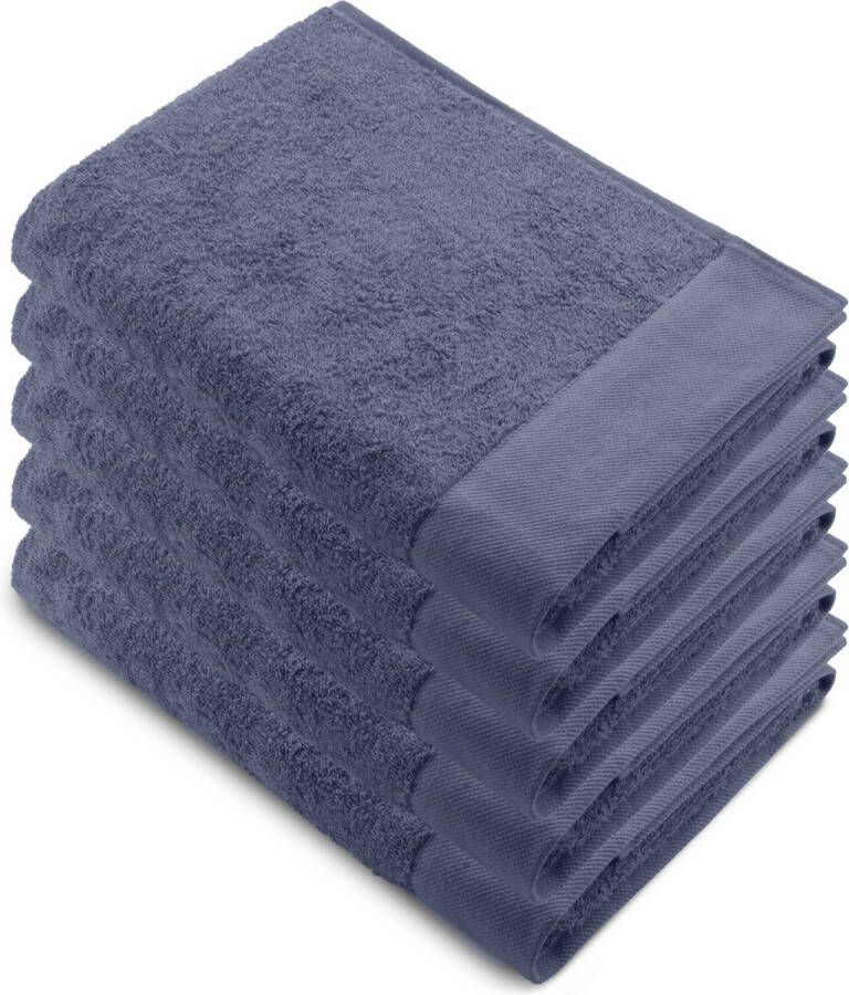 Walra handdoeken 70x140 Remade Cotton 5 delig Badlaken 550 g m² 70% gerecycled Katoen 30% Katoen Handdoekenset Blauw