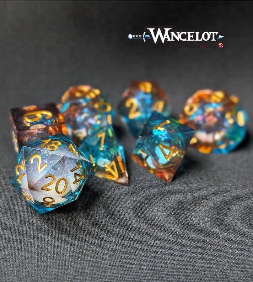 Wancelot Azure Ember DnD Dice Set DnD Dice Dungeons & Dragons Dice Set