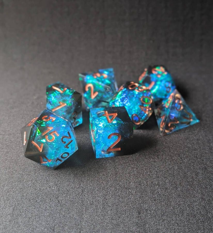 Wancelot FoilForged Azure Obsidian DnD Dice Dungeons & Dragons Dice Set