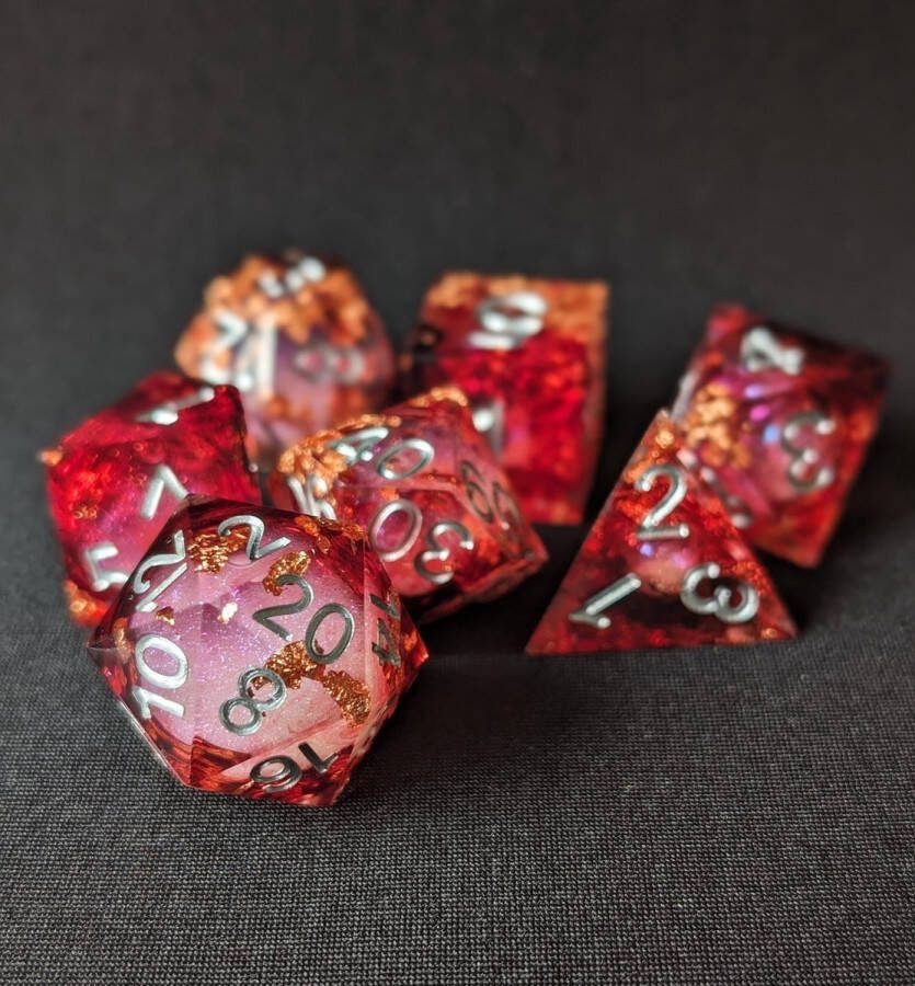 Wancelot Gilded Fire Silver DnD Dice Dungeons & Dragons Dice Set
