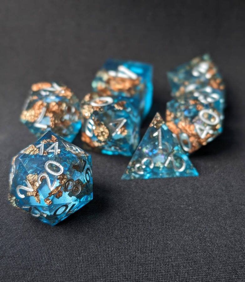 Wancelot Gilded Waters Silver Numbers DnD Dice Set DnD Dice Dungeons & Dragons Dice Set