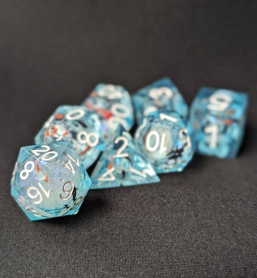 Wancelot Tranquil Koi Blue DnD Dice Set DnD Dice Dungeons & Dragons Dice Set