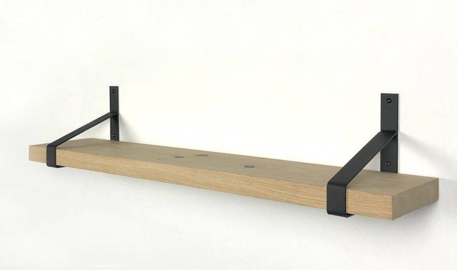 Wandplankwinkel.nl Eiken wandplank 100 x 30 cm inclusief zwarte plankdragers Wandplank hout Wandplank industrieel Fotoplank