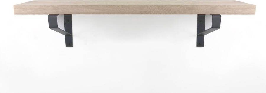 Wandplankwinkel.nl Eiken wandplank 50 x 30 cm inclusief zwarte plankdragers Wandplank hout Wandplank industrieel Fotoplank