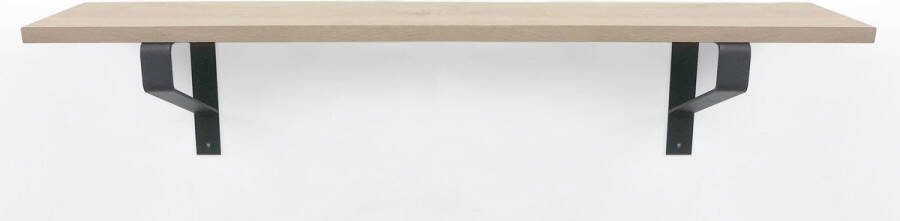 Wandplankwinkel.nl Eiken wandplank 75 x 20 cm 18mm op zwarte plankdragers Wandplank hout Wandplank industrieel Fotoplank