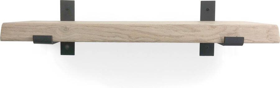 Wandplankwinkel.nl Eiken wandplank boomstam 120 x 20 cm 40mm inclusief industriele plankdragers Plankjes aan muur Eiken plank Boomstam plank