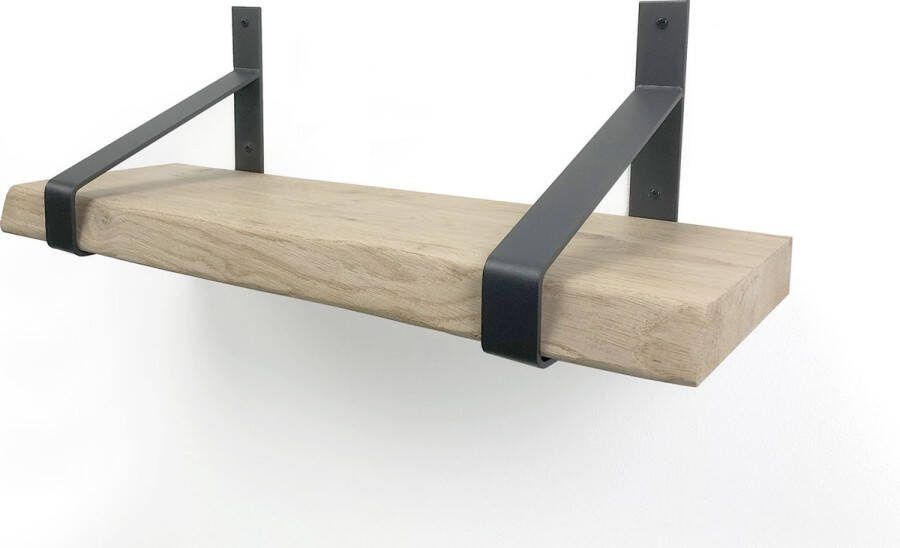 Wandplankwinkel.nl Eiken wandplank boomstam 120 x 25 cm 40mm in metalen plankdragers Plankjes aan muur Eiken plank Boomstam plank