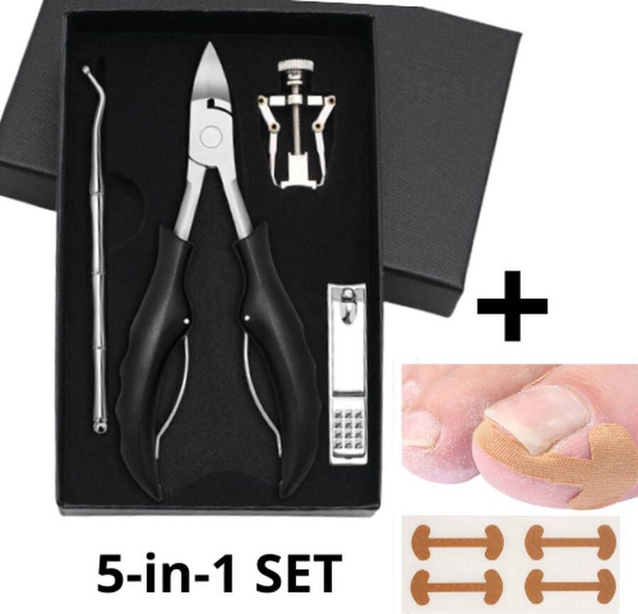 Wanties Ingegroeide teennagel Deluxe 5-in 1 set Gereedschap om ingegroeide nagels te verhelpen + Nageltang Nagelknipper Nagellifter Corrector Pleister Kalknagel Kalknagels Nagellifter lifter Pedicure Nagelbeugel Nagelbeugeltjes