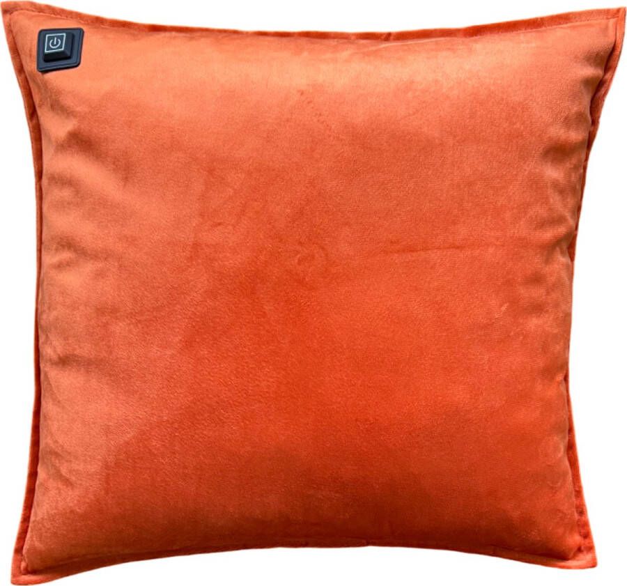Warmpi Draadloos Warmtekussen incl. Powerbank (10.000mah) Fluweel Cognac Elektrisch verwarmd sierkussen heeft ook kabel van 3m voor opwarming via stopcontact of USB Poort 3 warmtestanden kussen 45x45 cm velvet stof